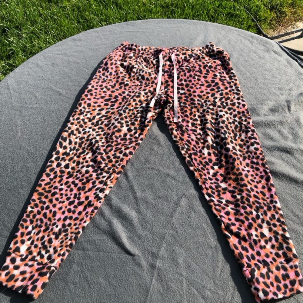 Cuddl Duds Pink and Black Leopard Print Joggers